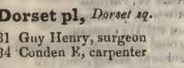 Dorset place, Dorset square 1842 Robsons street directory