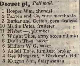 Dorset place, Pall Mall 1842 Robsons street directory
