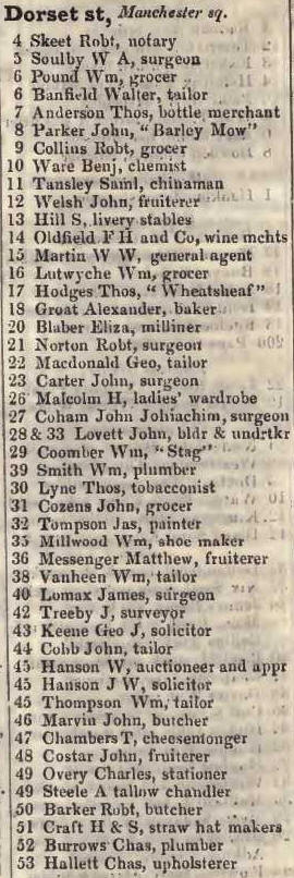 Dorset street, Manchester square 1842 Robsons street directory