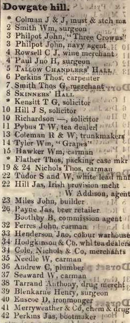 Dowgate hill 1842 Robsons street directory