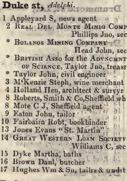 Duke street, Adelphi 1842 Robsons street directory