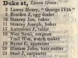 Duke street, Lisson grove 1842 Robsons street directory
