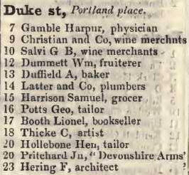 Duke street, Portland place 1842 Robsons street directory