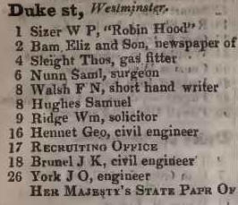 Duke street, Westminster 1842 Robsons street directory