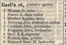Earls Court, Leicester square 1842 Robsons street directory