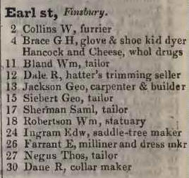 Earl street, Finsbury 1842 Robsons street directory