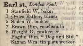 Earl street, London road 1842 Robsons street directory