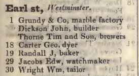 Earl street, Westminster 1842 Robsons street directory