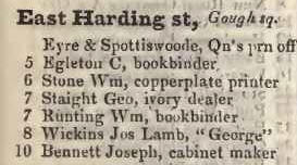 East Harding street, Gough square 1842 Robsons street directory