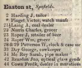 Easton street, Spafields 1842 Robsons street directory
