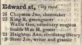 Edward street, City road 1842 Robsons street directory