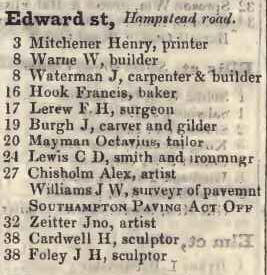 Edward street, Hampstead road 1842 Robsons street directory