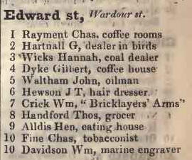 Edward street, Wardour street 1842 Robsons street directory