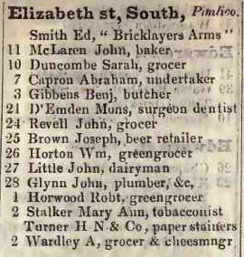 Elizabeth street, Pimlico 1842 Robsons street directory