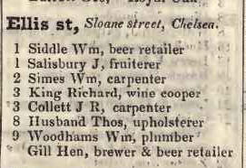 Ellis street, Sloane street, Chelsea 1842 Robsons street directory