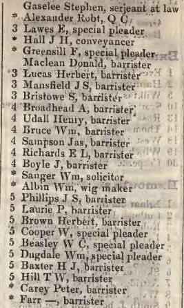 Essex court, Temple 1842 Robsons street directory