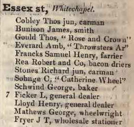 Essex street, Whitechapel 1842 Robsons street directory
