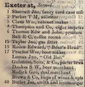 Exeter street, Strand 1842 Robsons street directory