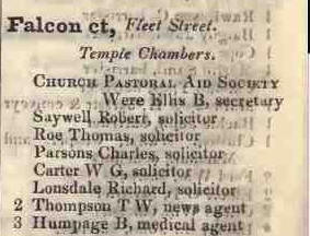 Falcon court, Fleet street 1842 Robsons street directory