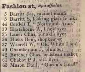 Fashion street, Spitalfields 1842 Robsons street directory