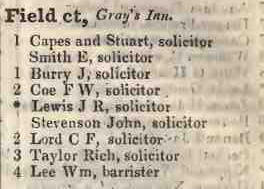 Field court, Grays Inn 1842 Robsons street directory