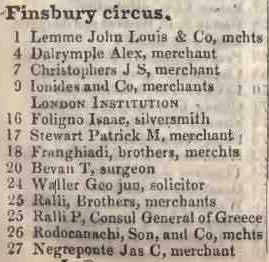 Finsbury Circus 1842 Robsons street directory