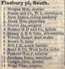 Finsbury place, South 1842 Robsons street directory