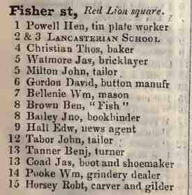 Fisher street, Red Lion square 1842 Robsons street directory