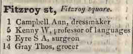 Fitzroy street, Fitzroy square 1842 Robsons street directory