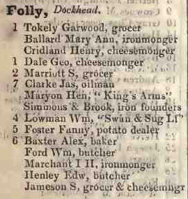 Folly Dock Head 1842 Robsons street directory