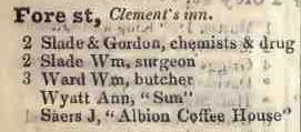 Fore street, Clements Inn 1842 Robsons street directory