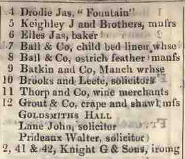Foster lane, Cheapside 1842 Robsons street directory