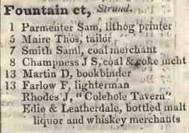 Fountain court, Strand 1842 Robsons street directory