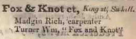 Fox & Knot court, King street, Snowhill 1842 Robsons street directory