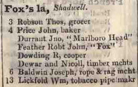 Foxs lane, Shadwell 1842