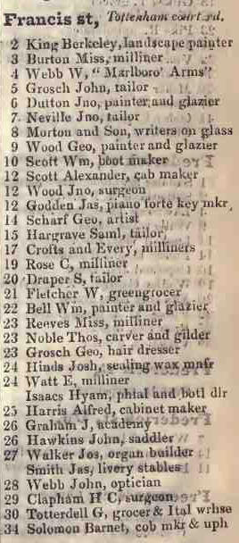 Francis street, Tottenham Court road 1842 Robsons street directory