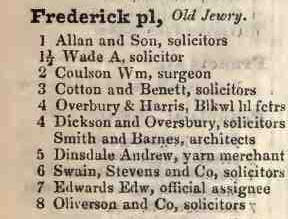 Frederick place, Old Jewry 1842 Robsons street directory