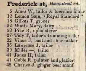 Frederick street, Hampstead road 1842 Robsons street directory