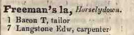 Freemans lane, Horselydown 1842 Robsons street directory