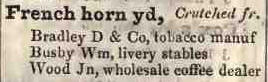 French Horn yard, Crutched friars 1842 Robsons street directory