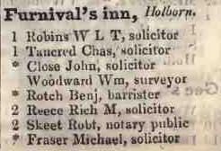 1 - 2 Furnivals Inn, Holborn 1842 Robsons street directory