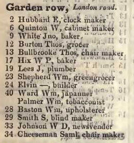 Garden row, London road 1842 Robsons street directory