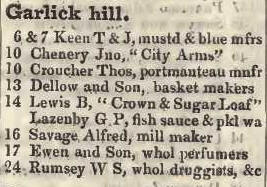 Garlick hill 1842 Robsons street directory