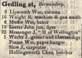 Gedling street, Bermondsey 1842 Robsons street directory