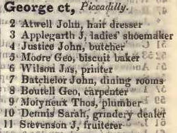George court, Piccadilly 1842 Robsons street directory