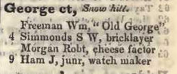 George court, Snow hill 1842 Robsons street directory