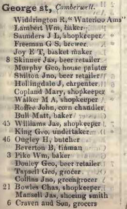 George street, Camberwell 1842 Robsons street directory