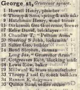 George street, Grosvenor square 1842 Robsons street directory