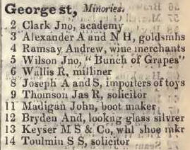 George street, Minories 1842 Robsons street directory
