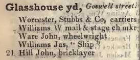 Glasshouse yard, Goswell street 1842 Robsons street directory